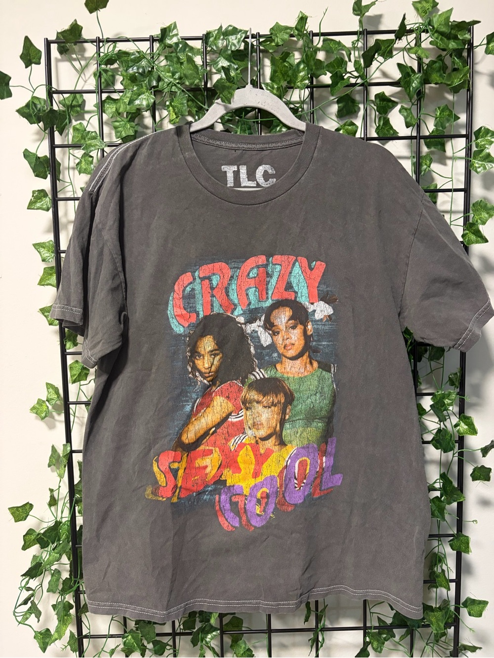 TLC Vintage-Style Gray 'Crazy Sexy Cool' Graphic Tee with Multicolor Print
